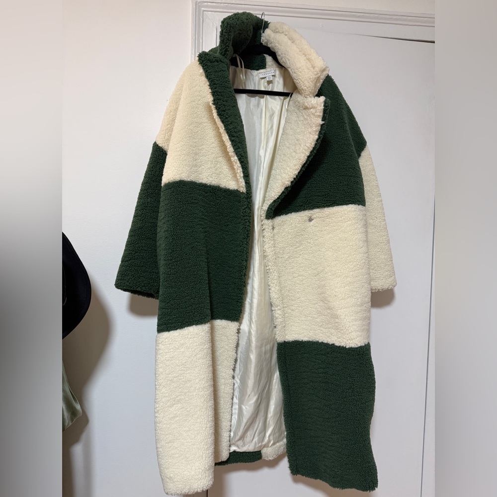 Green and white checkered shearling jacket